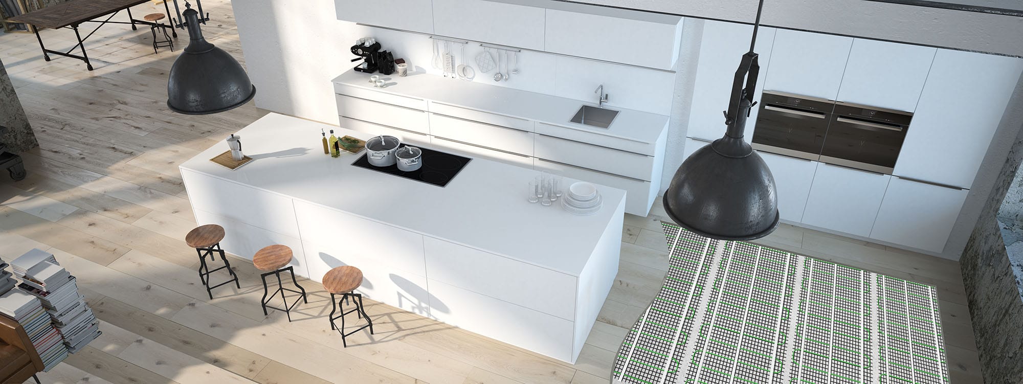 The modern kitchen interior design. 3d rendering